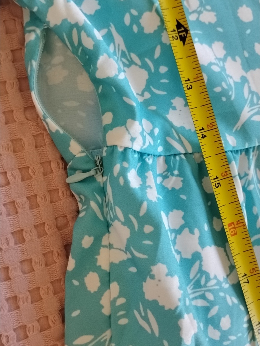 Classic Aqua Floral Women's Dress with Ruffle Sleeves - Picture 10 of 10